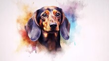  A Painting Of A Dachshund Looking Up At The Camera.  Generative Ai