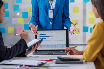 Fototapete - Business, board and Asian woman with presentation, planning and explain process at a workshop. Female person, presenter and speaker writing, brainstorming and motivation with profit growth and mentor