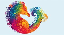  A Colorful Sea Horse With Swirls On It's Head.  Generative Ai