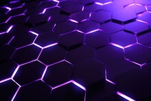 Abstract Background With Black And Purple Neon Hexagons