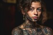 cropped portrait of a young woman who is heavily tattooed