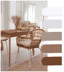 Wall Mural - Light and cozy dining room with furniture. Color palette matching to this interior design