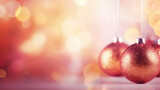 Fototapeta  - Set Of Baubles On Blurred Background With Lights. Christmas Decorations.
