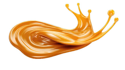 Wall Mural - Pouring melted caramel dripping isolated on white background.