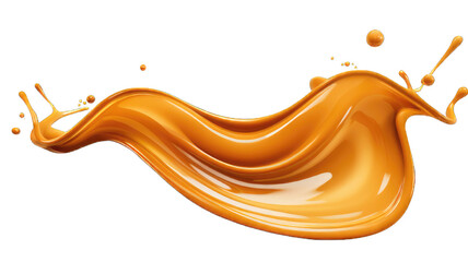 Wall Mural - Pouring melted caramel dripping isolated on white background.