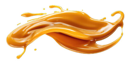 Wall Mural - Pouring melted caramel dripping isolated on white background.