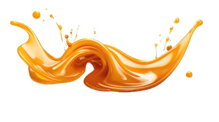 Wall Mural - Pouring melted caramel dripping isolated on white background.