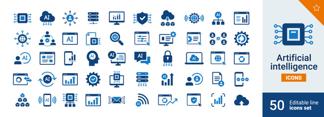 Aufkleber - Artificial Intelligence Basic icons Pixel perfect. Setting, cloud,...	
