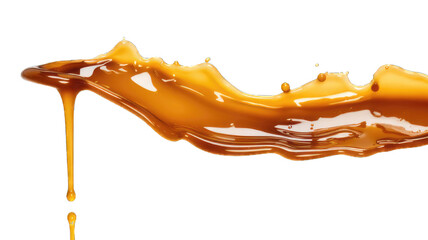 Wall Mural - Melted caramel, delicious caramel sauce or maple syrup swirl isolated on white background.
