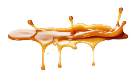 Wall Mural - Melted caramel, delicious caramel sauce or maple syrup swirl isolated on white background.