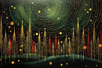 Wall Mural - Christmas illustration, modern Christmas trees in Art Nouveau style