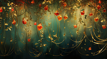 Wall Mural - background with red flowers