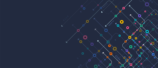 Circuit connect lines and dots. Network technology and Connection concept. Decentralized network nodes connections