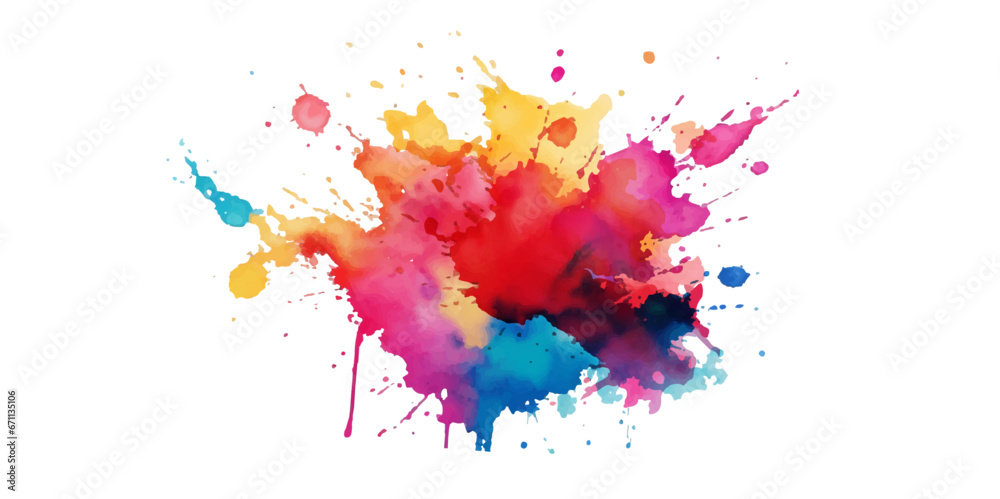 Bright colorful watercolor splash splatter stain brush strokes on white ...