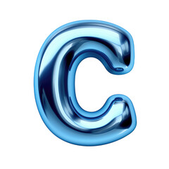 blue metallic C alphabet balloon Realistic 3D on white background.