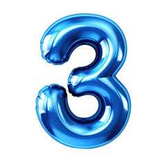 blue metallic 3 number balloon Realistic 3D on white background.