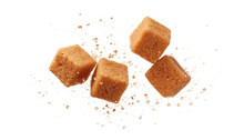 Flying Brown Sugar Cubes Isolated On Transparent Background Cutout