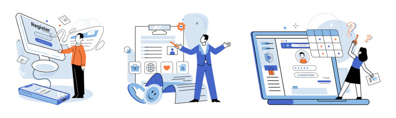 Fototapete - Authentication. Vector illustration. Users must authenticate themselves by providing necessary credentials Authorization protocols determine actions users perform within system