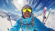 © Thanaphon - Selfie of a happy skier on a snowy high mountain.