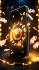 Wall Mural - Online casino banner with smartphone.