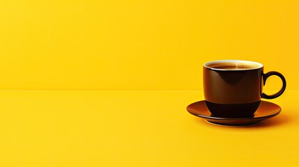 Sticker -  a cup of coffee sitting on top of a saucer on a saucer on top of a saucer on top of a yellow counter top of a table.  generative ai