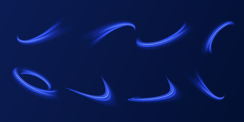 Poster - Vector speed of light in space on dark background. Abstract background in blue, yellow and orange neon colors.