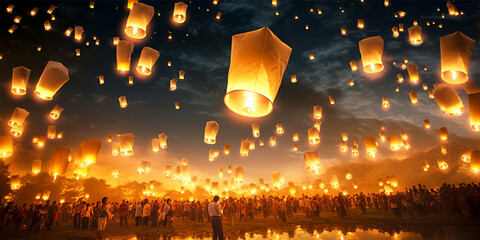 Wall Mural - flying lanterns in lantern festival