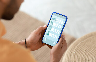 Poster - Medical App. Unrecognizable Man Browsing Telemedicine Application On Smartphone At Home