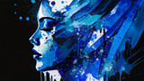 Fototapeta  - Blue indigo neutral partial cool splash face on a dark blue background