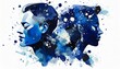 Blue indigo neutral partial cool splash face on a dark blue background