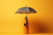 An umbrella and a bottle of alcohol on an orange background. Dry January concept with lot of negative space.	