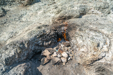 mount chimaera in ancient lycia, notable for constantly burning fires. it is thought to be the area 