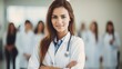 © shooreeq - Young pretty smiling woman doctor portrait in medical class