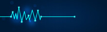 Emergency Ekg Monitoring. Blue Glowing Neon Heart Pulse. Heart Beat. Electrocardiogram