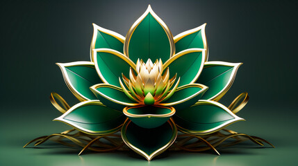 Sticker - Green and gold flower with leaves on it's petals.