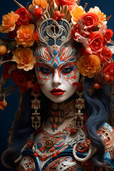 Poster - Woman with face painted with flowers and mask.