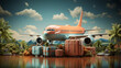 Tourist plane and packages waiting to be loaded.
Travel concept. AI generated.