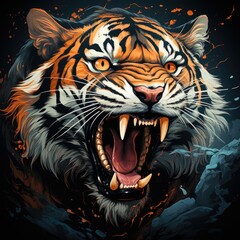 Wall Mural - A tiger with its mouth open showing its teeth.