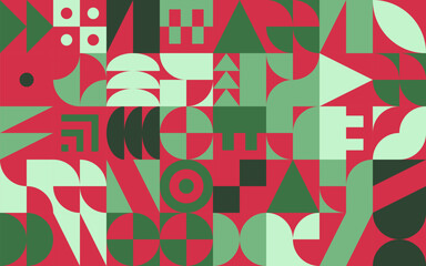 Poster - Christmas background with bauhaus or neo-geo shapes. Xmas winter holidays ornament.