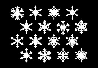 Poster - Set of white Christmas snowflakes. Collection of New Years snowflakes for winter holidays greeting card design.