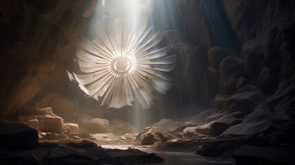 Wall Mural - Underground cave, rays of light. Generation AI