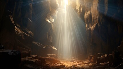 Wall Mural - Underground cave, rays of light. Generation AI