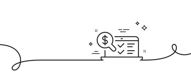 Wall Mural - Online accounting line icon. Continuous one line with curl. Audit sign. Check finance symbol. Online accounting single outline ribbon. Loop curve pattern. Vector