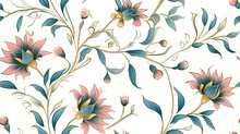 Mughal Flower Seamless Traditional Pattern On Color Background