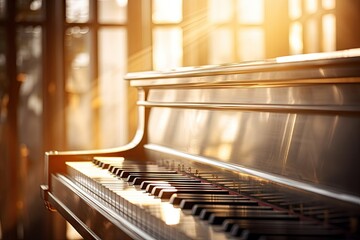 close up of piano keys in home on a sunny day Generative AI