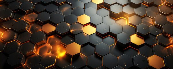 Poster - futuristic gold, brown, gray, and black hexagons: 3d abstract digital technology background