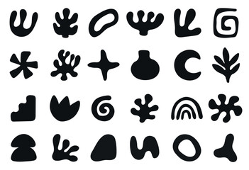 Wall Mural - hand draw abstract shapes. set of black astract shapes elements. hand prints