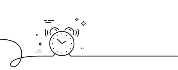 Poster - alarm clock line icon. continuous one line with curl. time sign. watch symbol. alarm clock single ou
