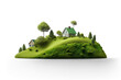 green hill with house and tree on transparent background, png file