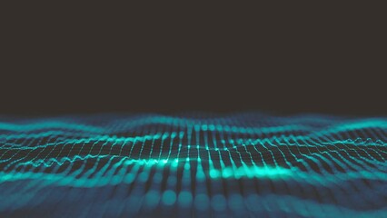 Poster - Abstract Minimal Mesh Waving Background/ 4k animation of an abstract fractal background with mesh surface and particle lines waving and depth of field blur